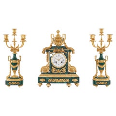 Antique Set Clock and Candelabra, Style Louis XVI, 19th Century