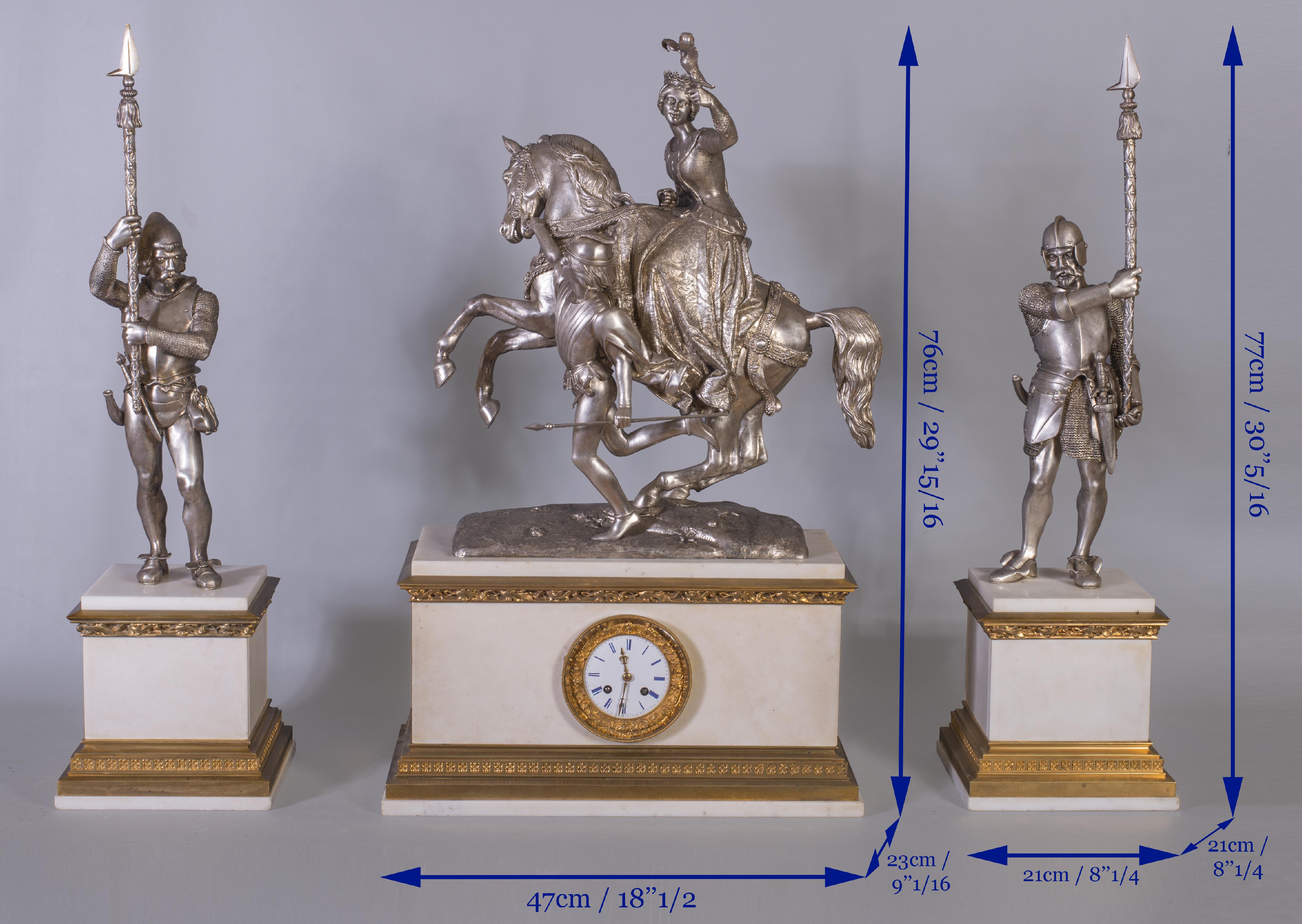 Set clock with Marie de Bourgogne going falcon hunting For Sale 5