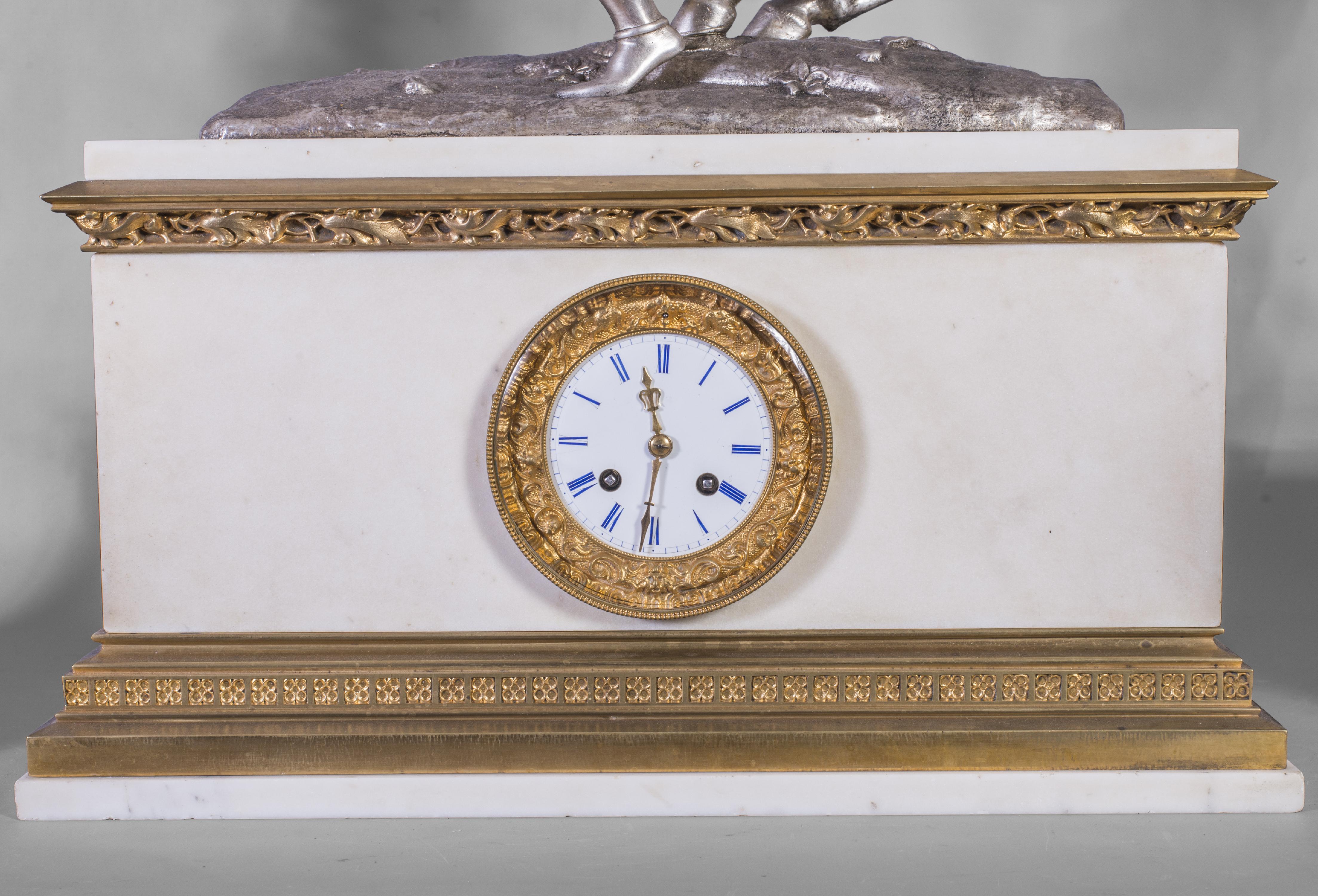 Bronze Horloge réglée avec Marie de Bourgogne partant à la chasse au Falcon en vente