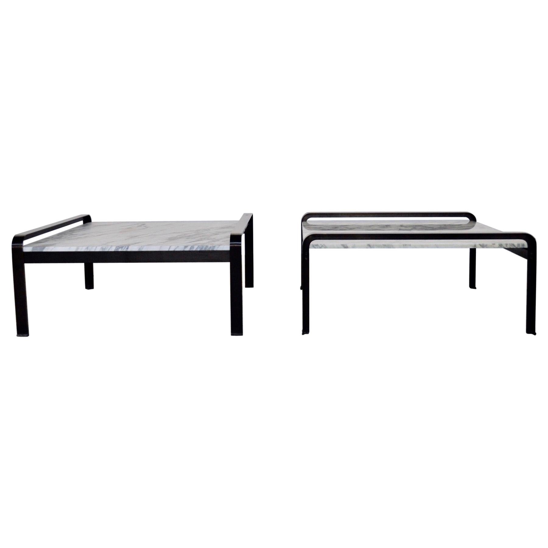 Set Coffee Tables in Metal and Carrara Marble, Italy, 1970s For Sale