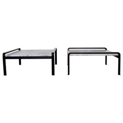 Set Coffee Tables in Metal and Carrara Marble, Italy, 1970s
