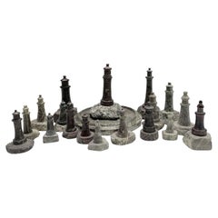 Set Collection Retro Decorative Cornish Serpentine Stone Sculpture Lighthouses