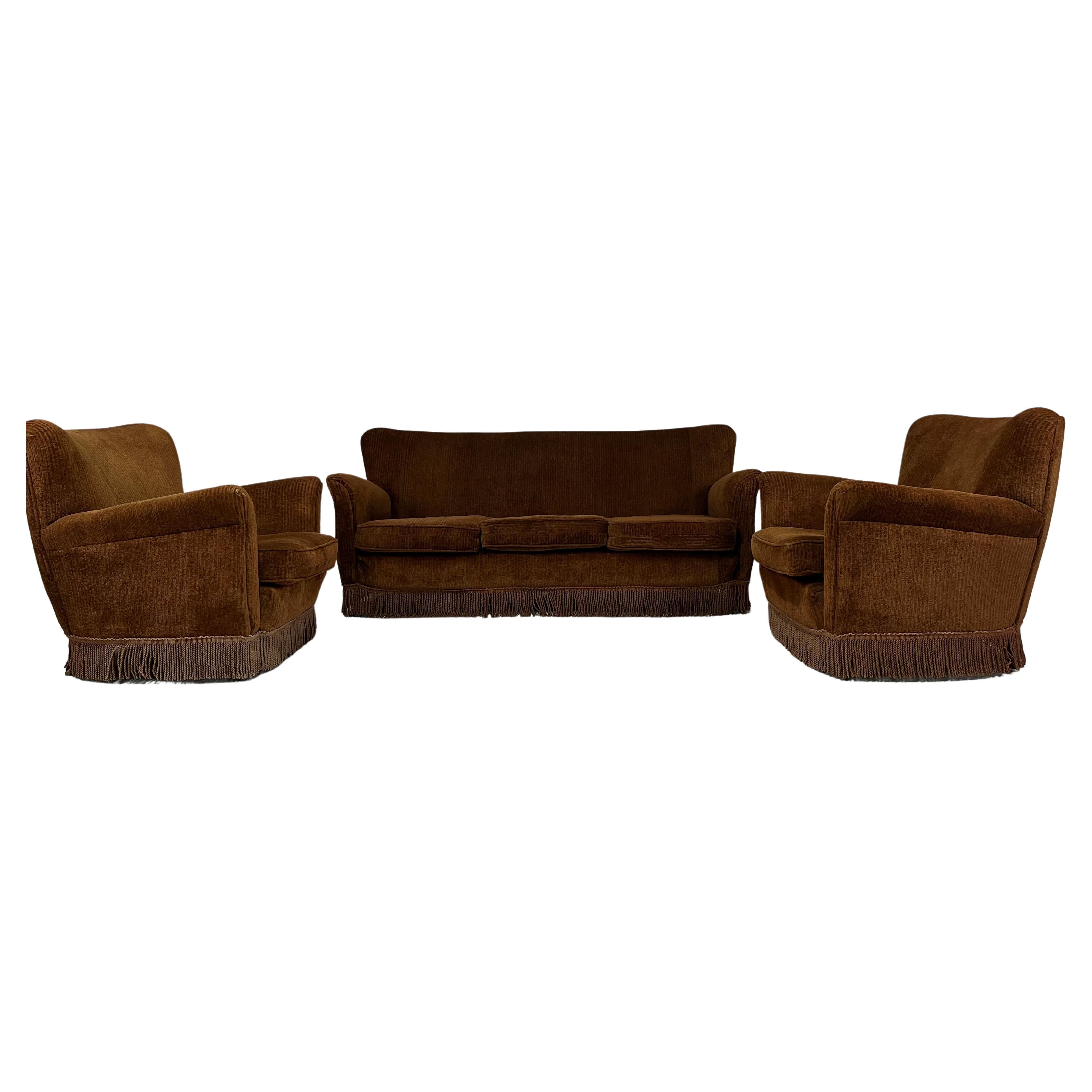 Set consisting of one sofa and two ISA velvet armchairs For Sale