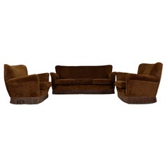 Vintage Set consisting of one sofa and two ISA velvet armchairs