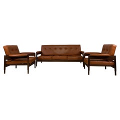 Vintage Set composto divano e 2 poltrone Sormani legno pelle anni 60’