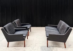 Set comprising a 2-seater sofa and 2 black leather armchairs 1960s Danish design