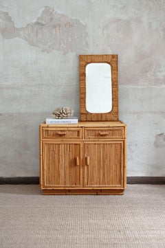 Set Consisting of a Small Fluted Bamboo Sideboard and Mirror – 1970s