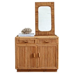 Set Consisting of a Small Fluted Bamboo Sideboard and Mirror – 1970s