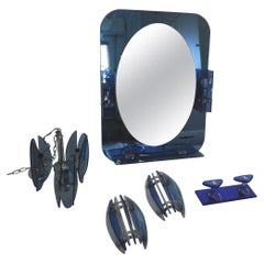 Set con specchio, lampadario e applique da bagno di Veca, anni 
60