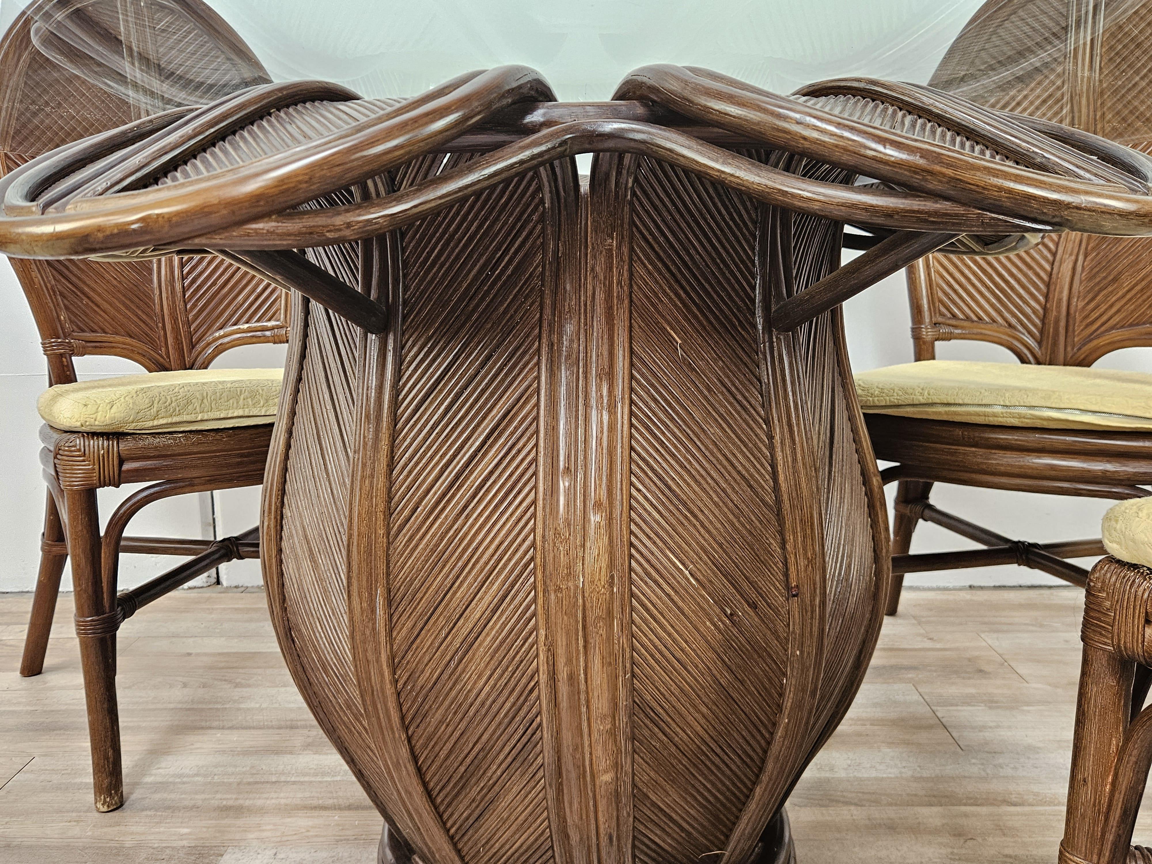 Set with wicker and bamboo table and four chairs by Vivai Del Sud 1970s For Sale 3