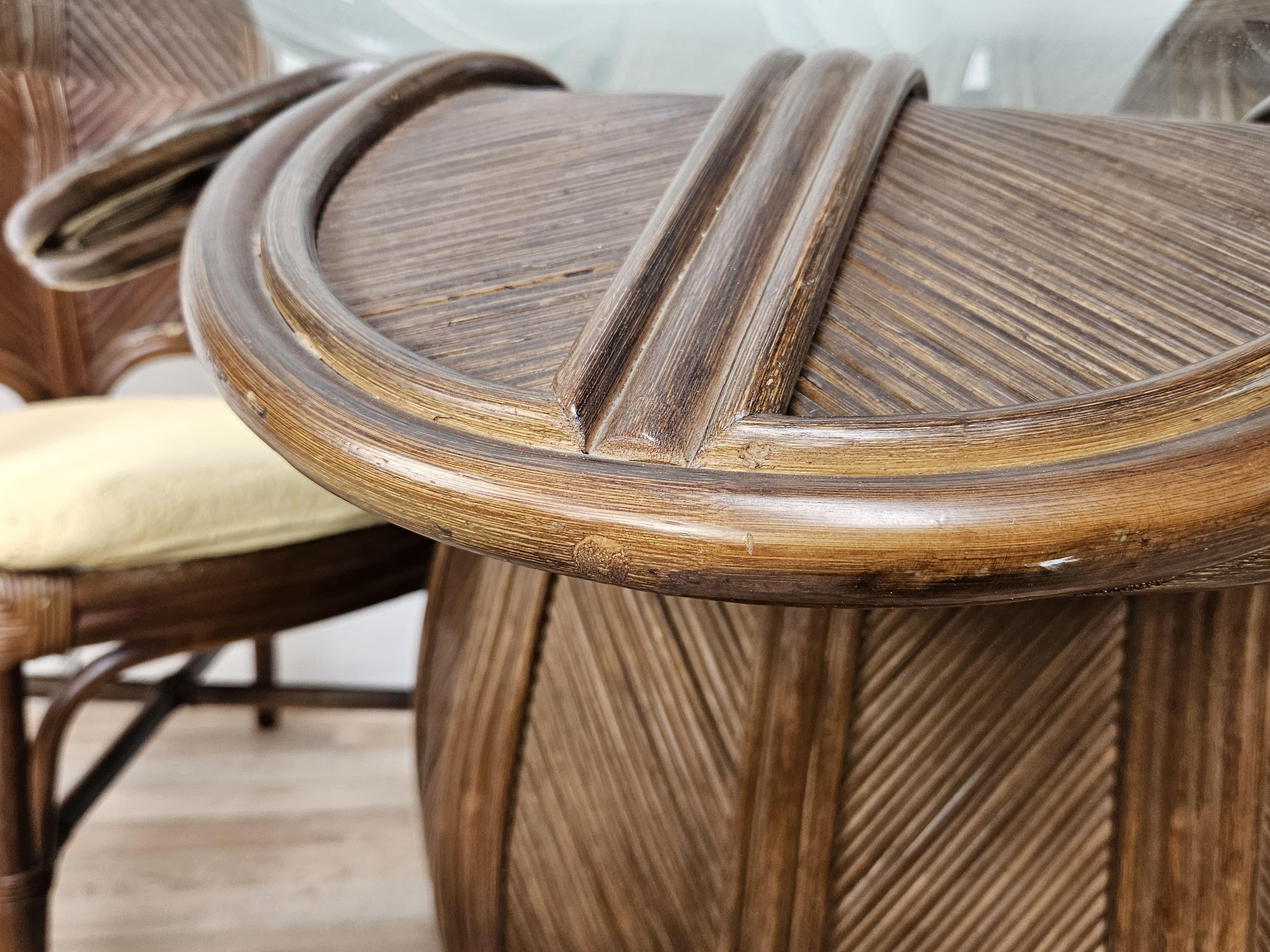 Set with wicker and bamboo table and four chairs by Vivai Del Sud 1970s For Sale 5