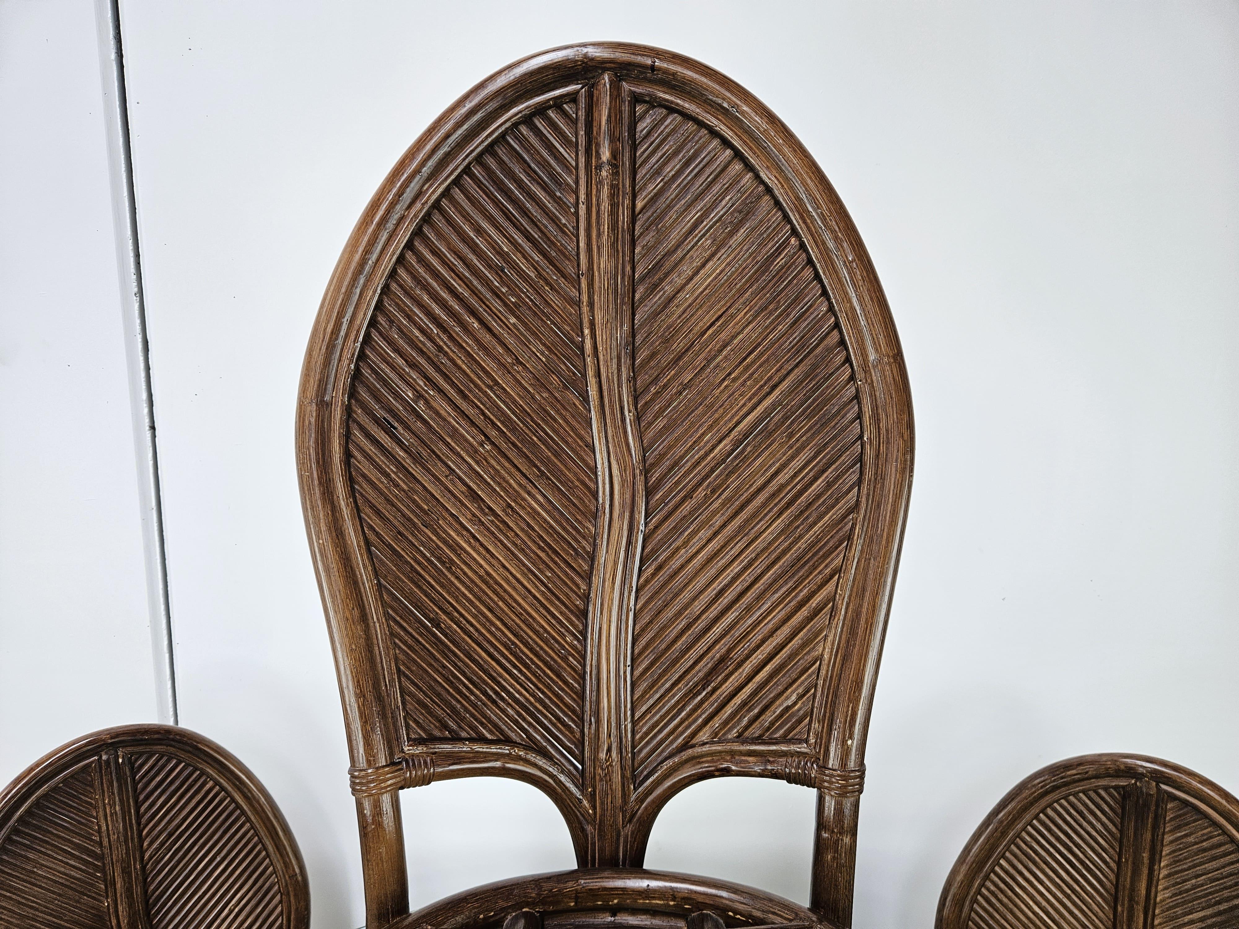 Set with wicker and bamboo table and four chairs by Vivai Del Sud 1970s For Sale 7