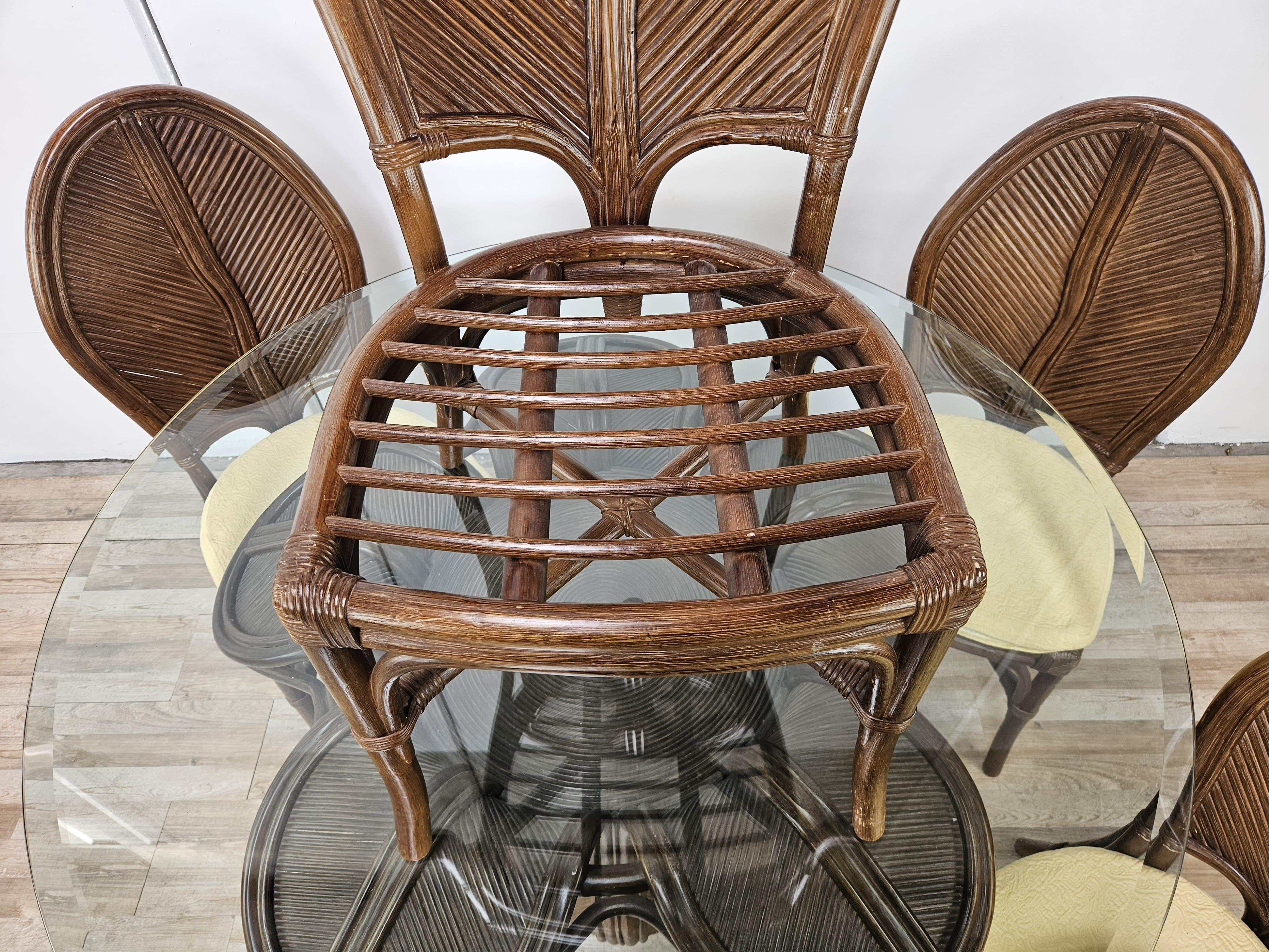 Set with wicker and bamboo table and four chairs by Vivai Del Sud 1970s For Sale 8