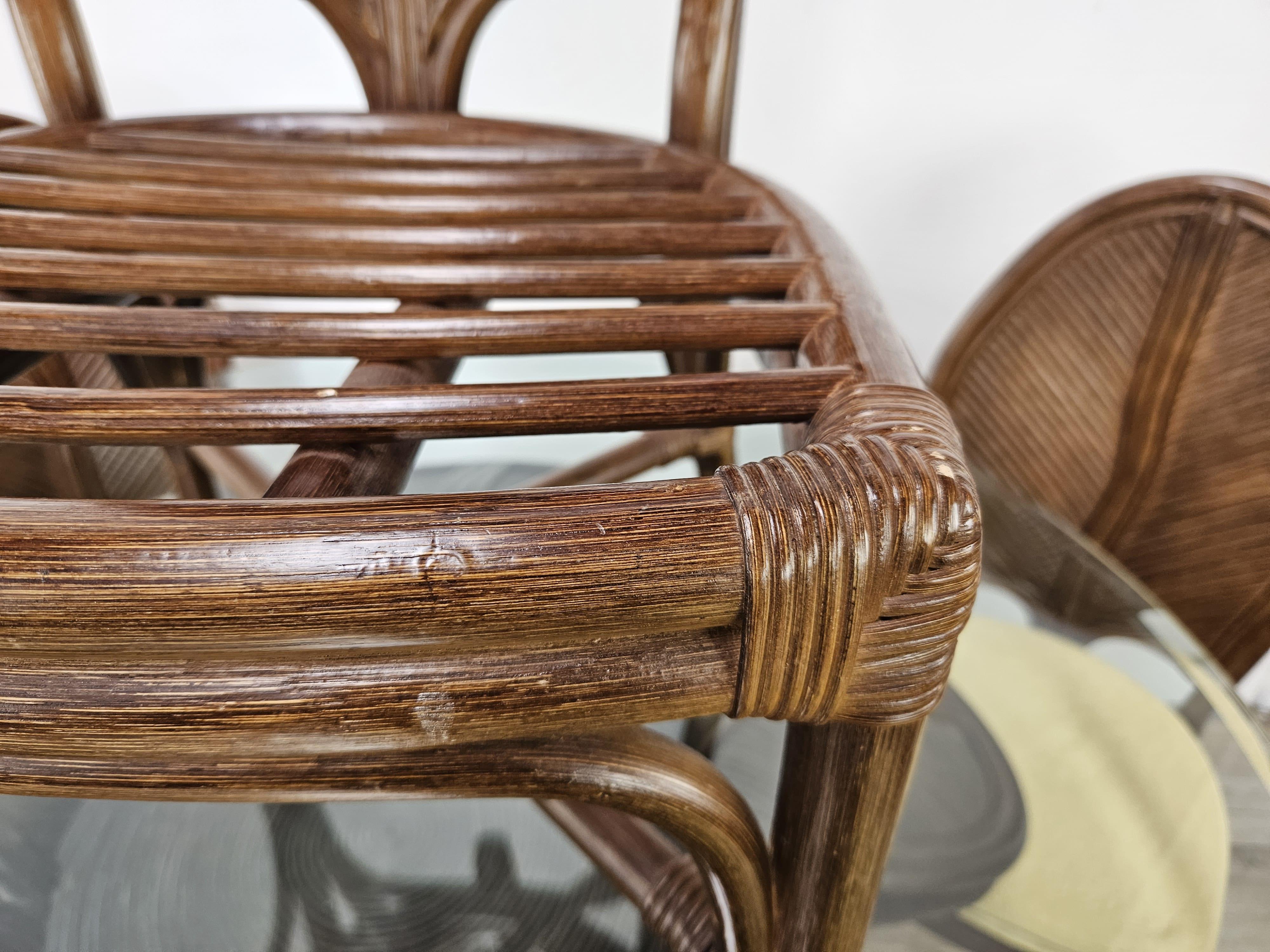 Set with wicker and bamboo table and four chairs by Vivai Del Sud 1970s For Sale 9