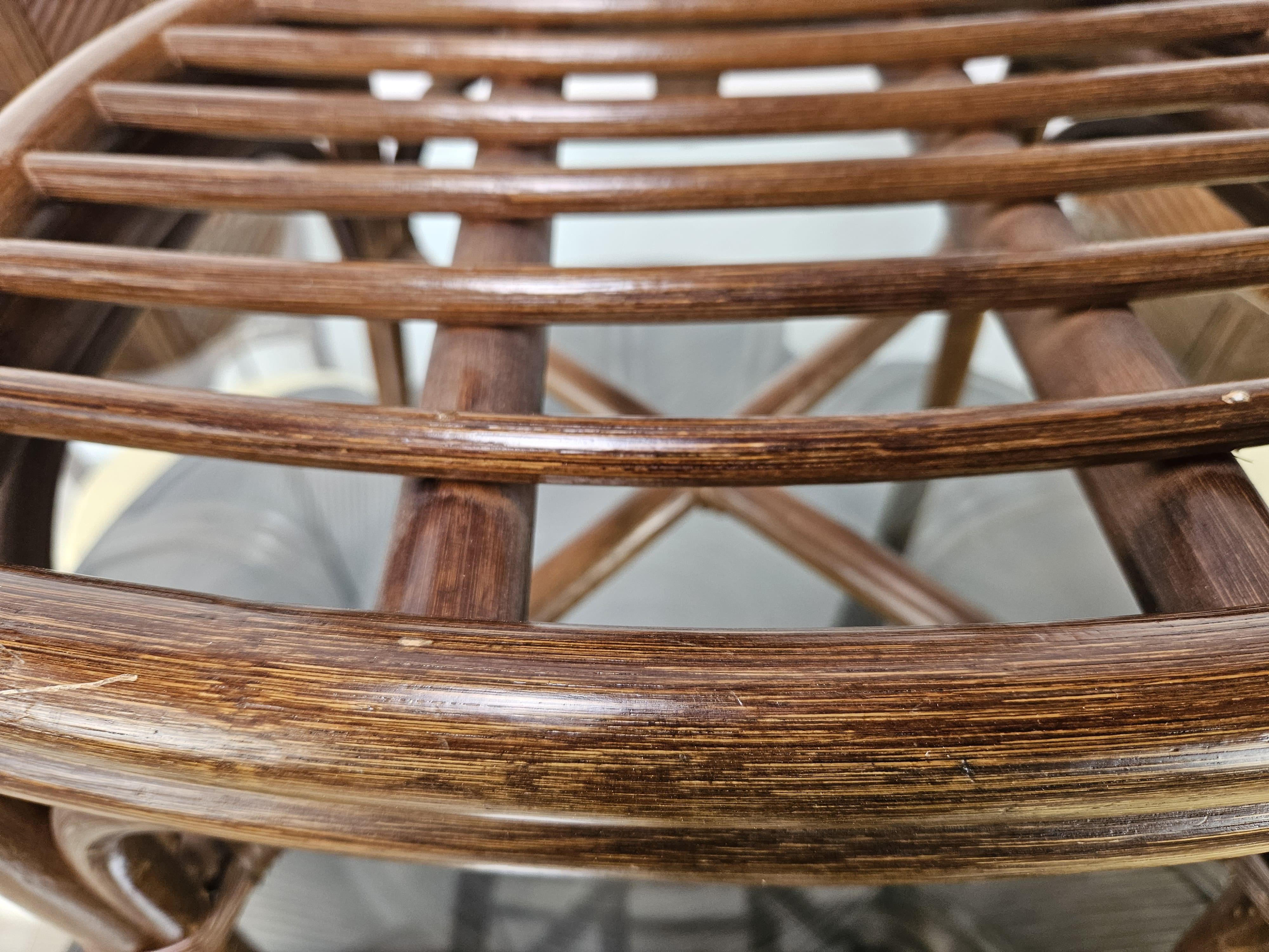 Set with wicker and bamboo table and four chairs by Vivai Del Sud 1970s For Sale 10