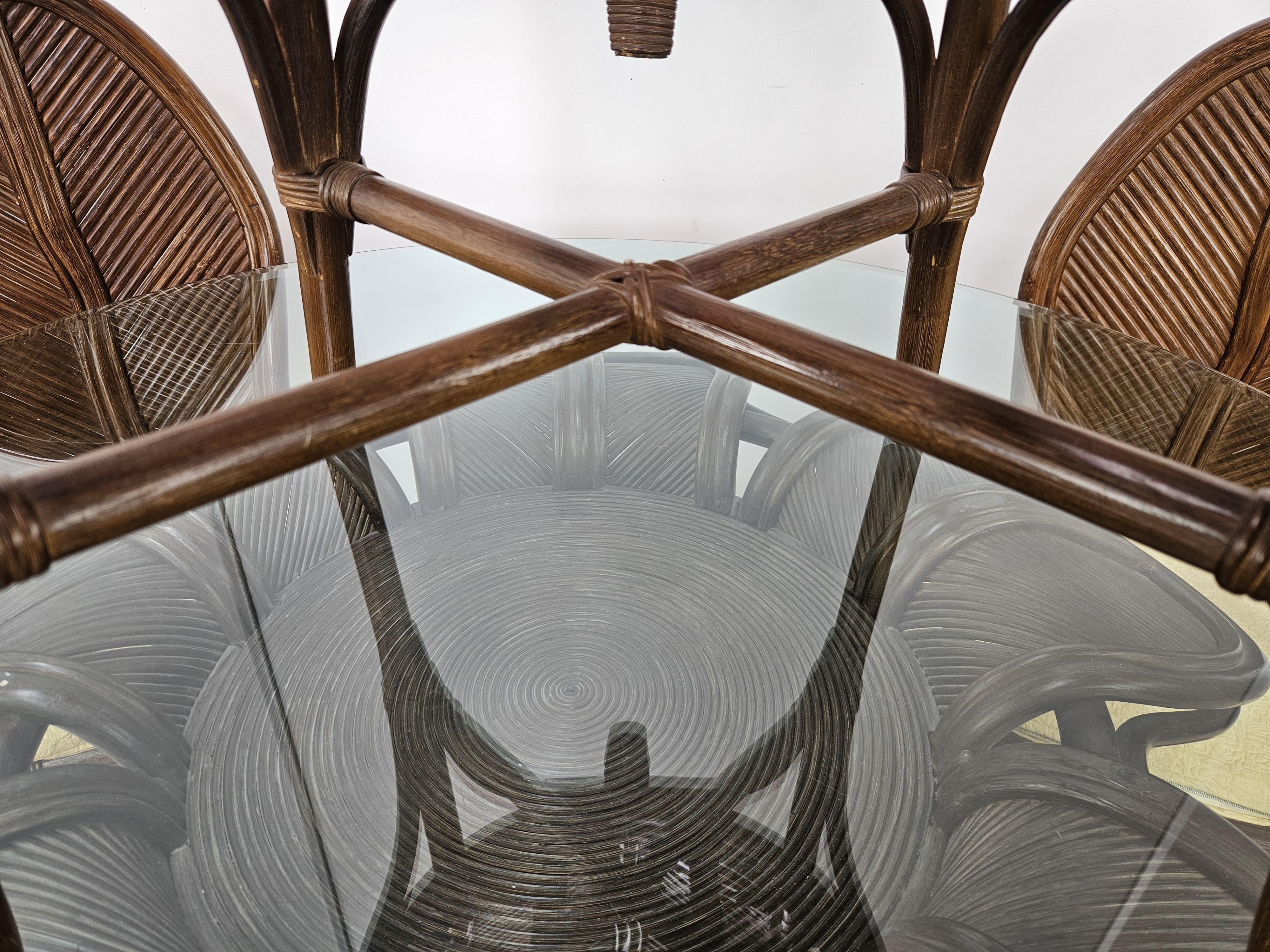 Set with wicker and bamboo table and four chairs by Vivai Del Sud 1970s For Sale 12