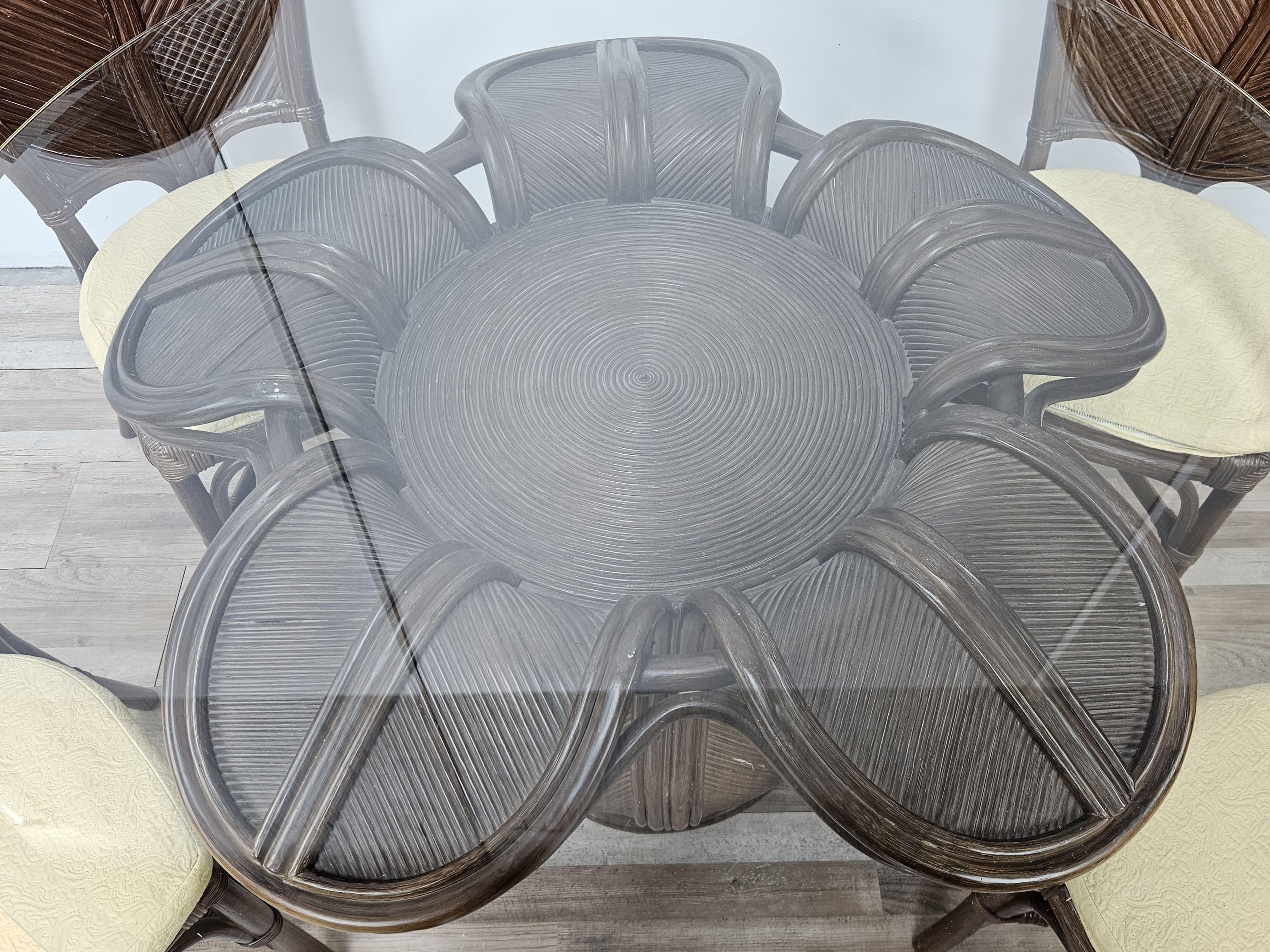 Mid-Century Modern Set with wicker and bamboo table and four chairs by Vivai Del Sud 1970s For Sale