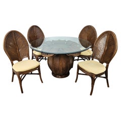 Conjunto con mesa y cuatro sillas de mimbre y bambú de Vivai Del Sud años 70