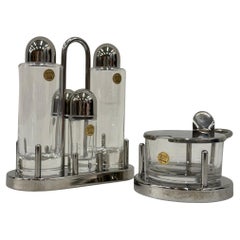 Gewürz- und Käseset ALESSI / SOTTSASS 70er Jahre Edelstahl und Kristall