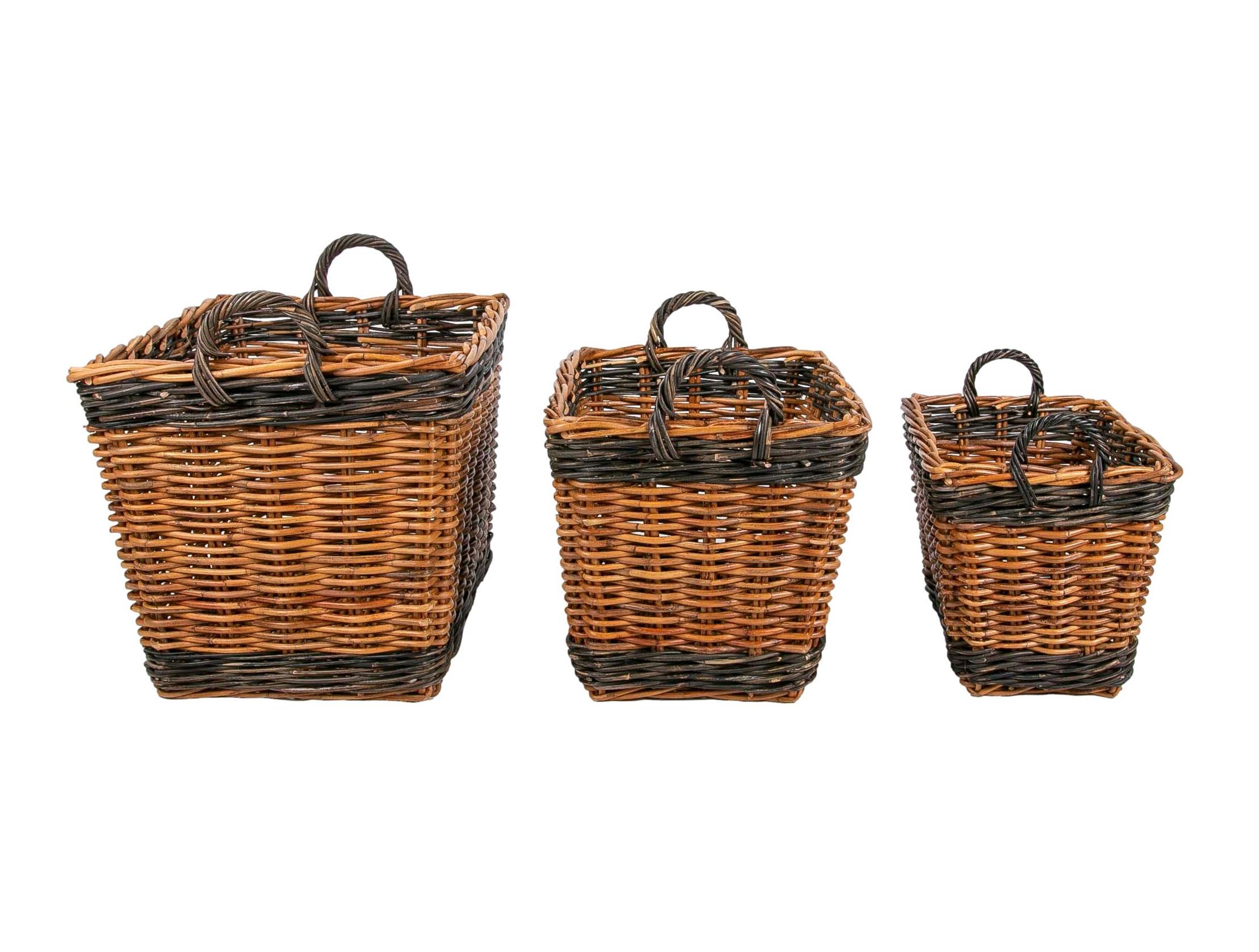 European Set Consisting of Three Decorative Wicker Baskets of Different Sizes For Sale