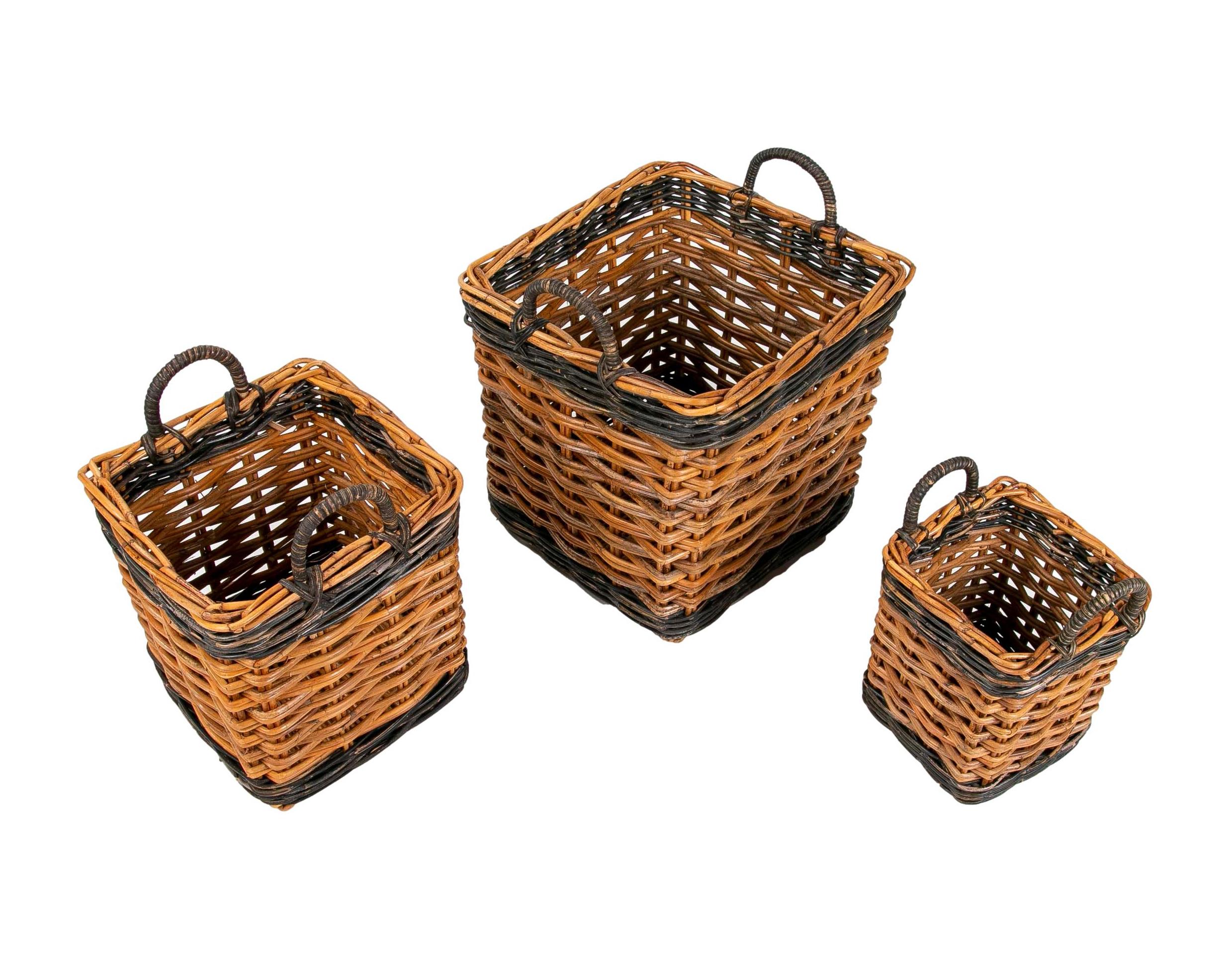 European Set Consisting of Three Handmade Wicker Baskets For Sale