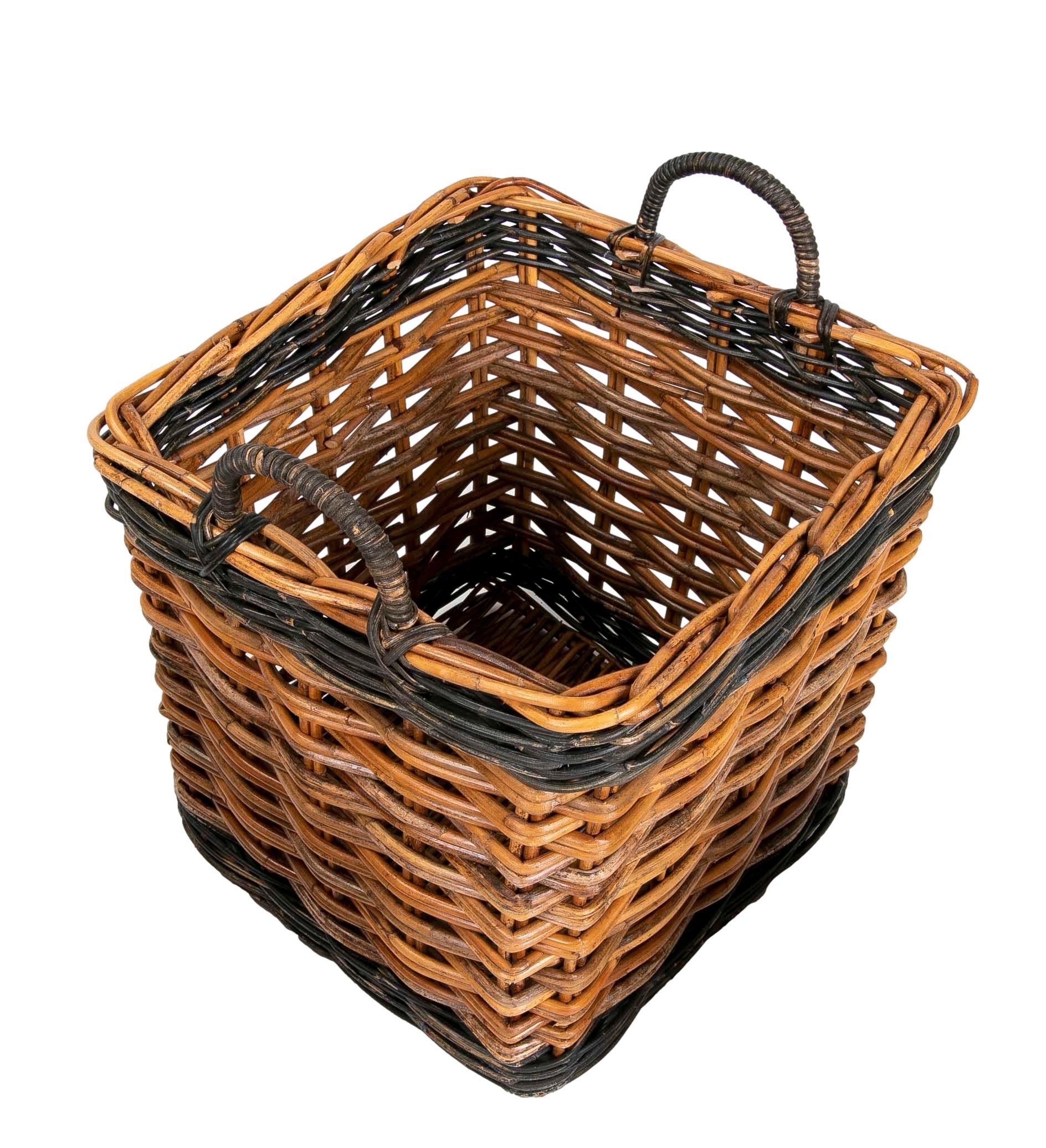 Contemporary Set Consisting of Three Handmade Wicker Baskets For Sale
