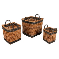 Set Consisting of Three Handmade Wicker Baskets