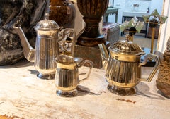 Set Consisting of Three Silver Plated Metal Coffee and Milk Jugs