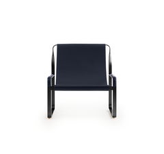 Set Contemporary Chaise Lounge & Footstool Black Metal & Navy Blue Leather