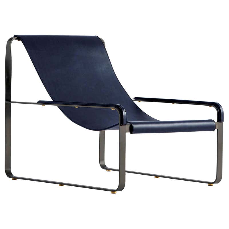 Set Contemporary Chaise Longue and Footstool Black Steel and Tobaco
