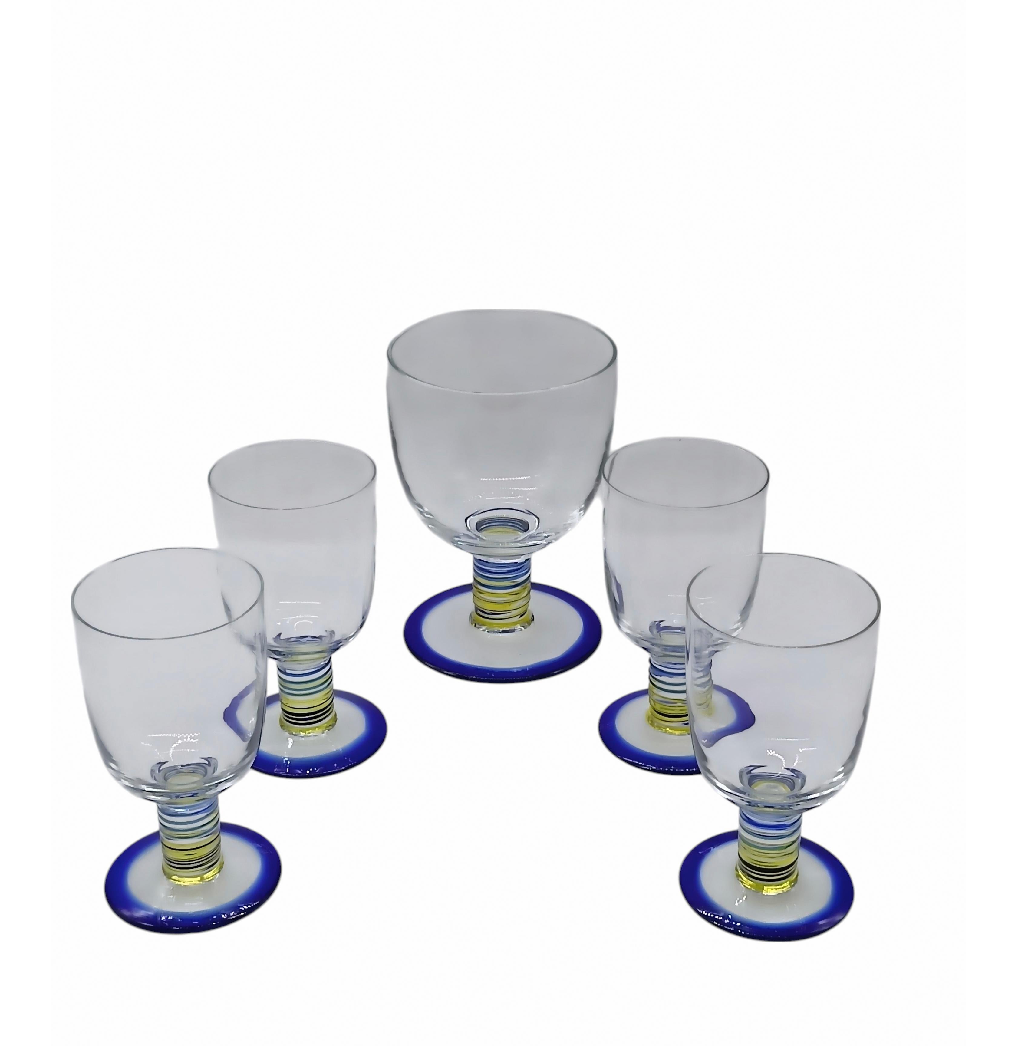 Mid-Century moderno Set Coppa e 4 Bicchieri in Vetro di Murano, Italia 1970s in vendita
