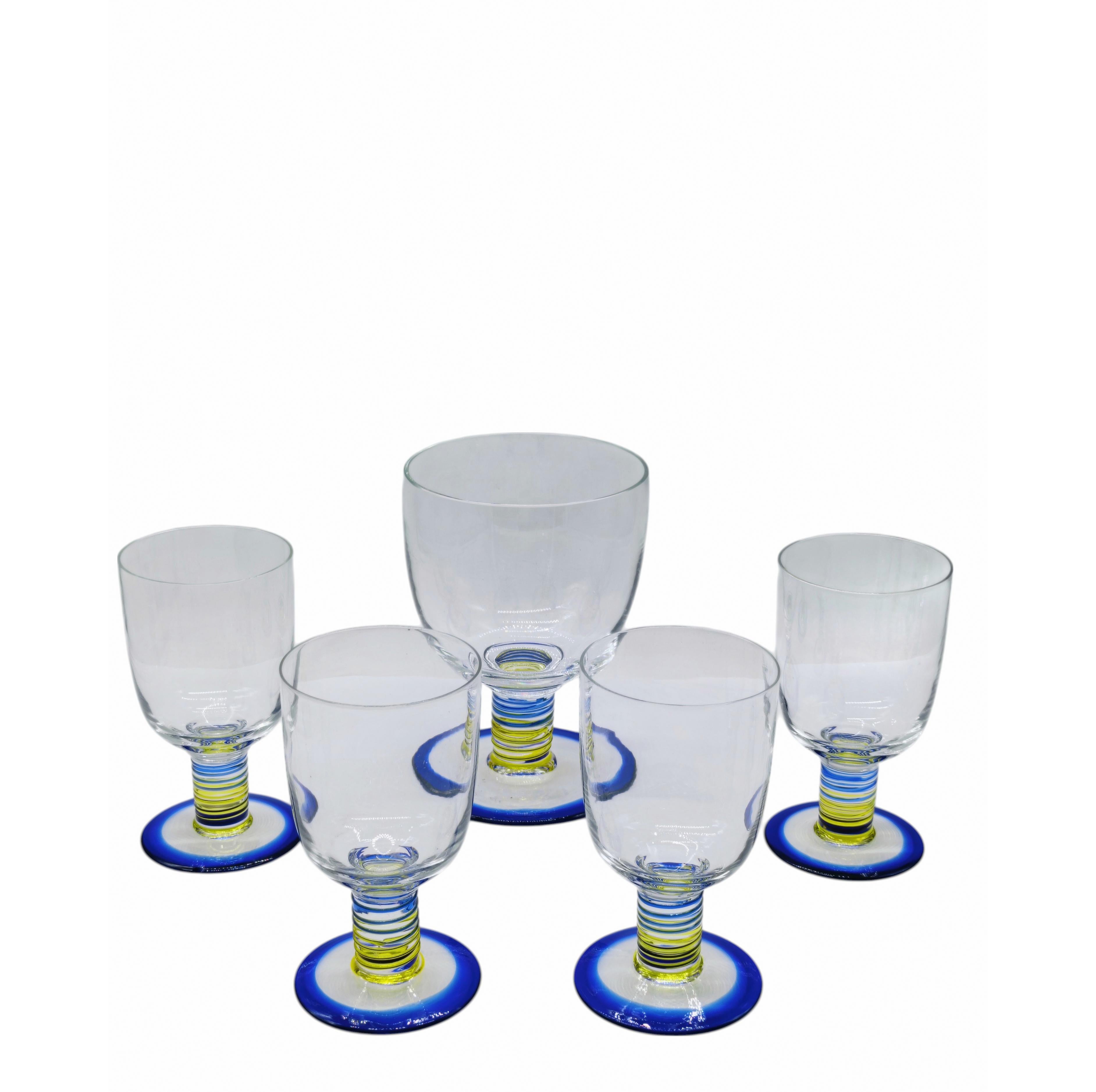 Set Coppa e 4 Bicchieri in Vetro di Murano, Italia 1970s in vendita 1