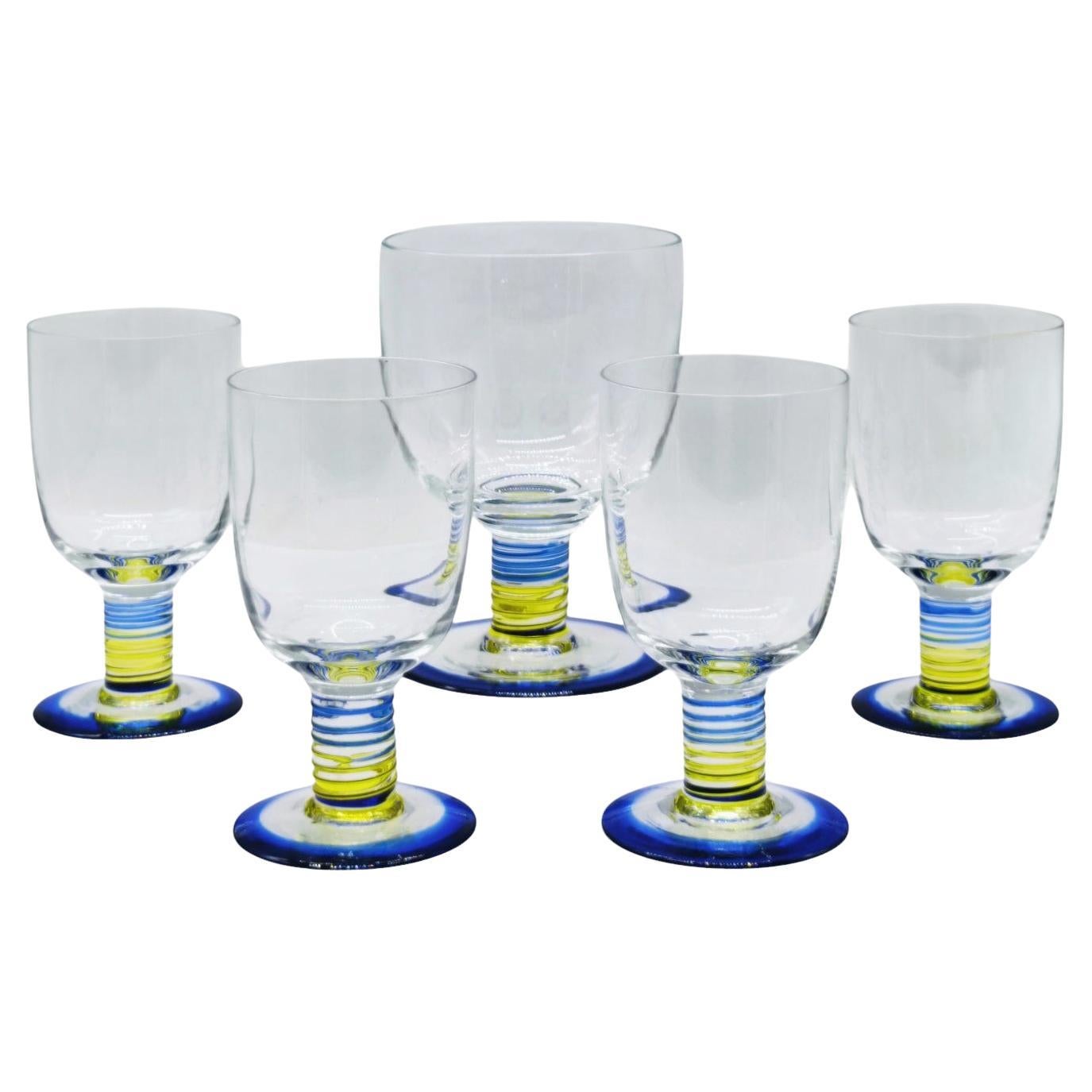 Set Coppa e 4 Bicchieri in Vetro di Murano, Italia 1970s in vendita