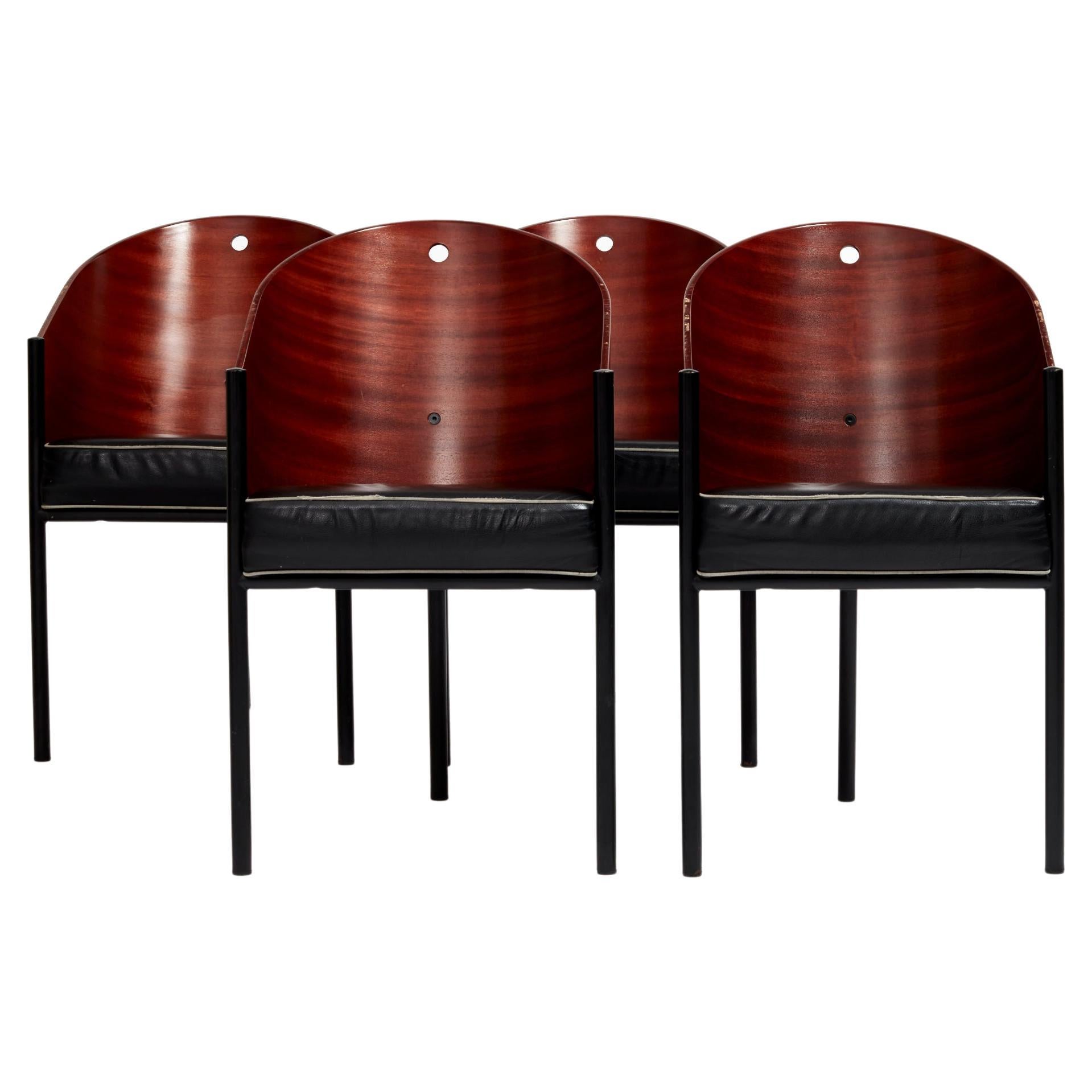 Ensemble de chaises Costes de Philippe Starck avec sièges en cuir noir