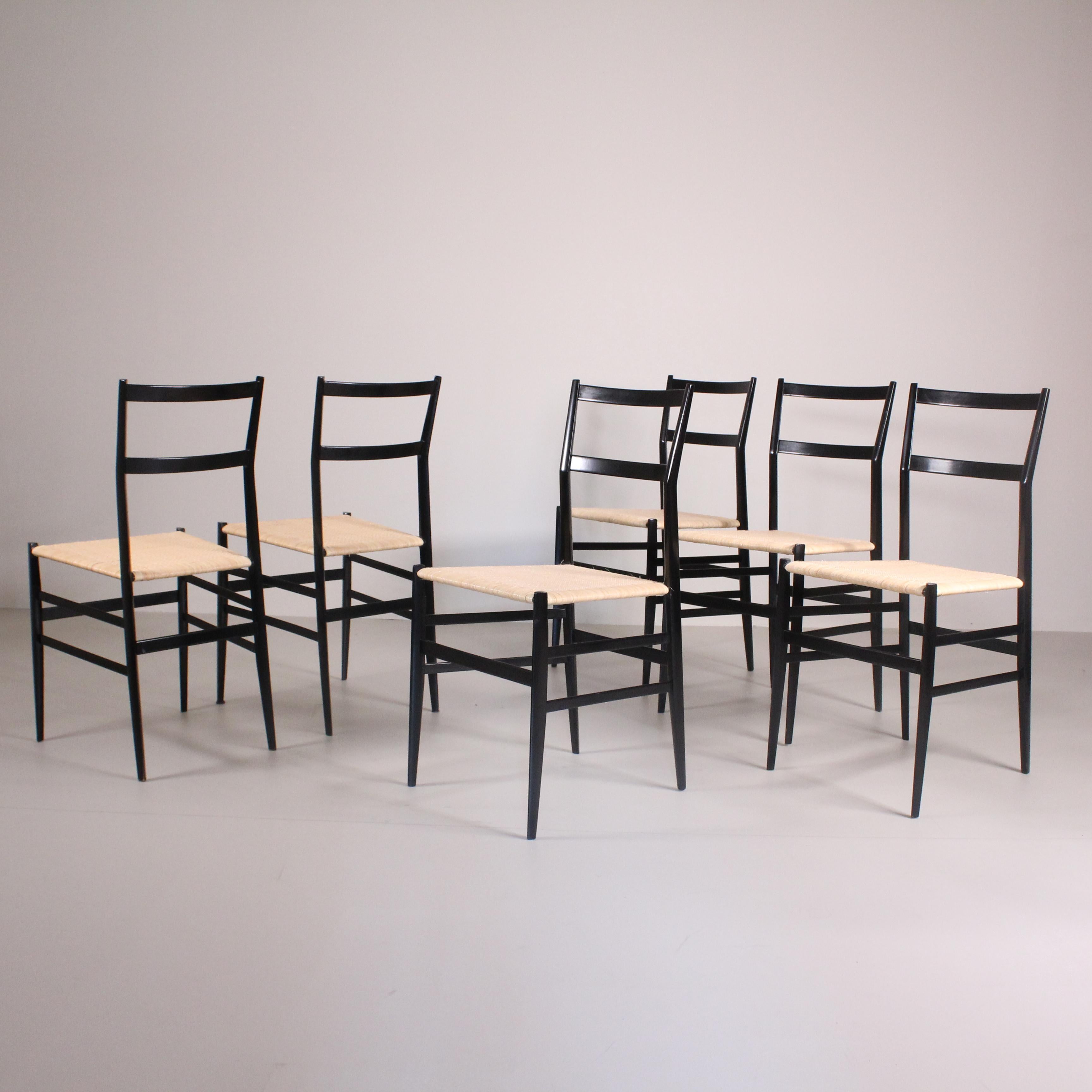 Satz von 6 Superleggera-Stühlen, Gio Ponti, Cassina (Moderne der Mitte des Jahrhunderts) im Angebot