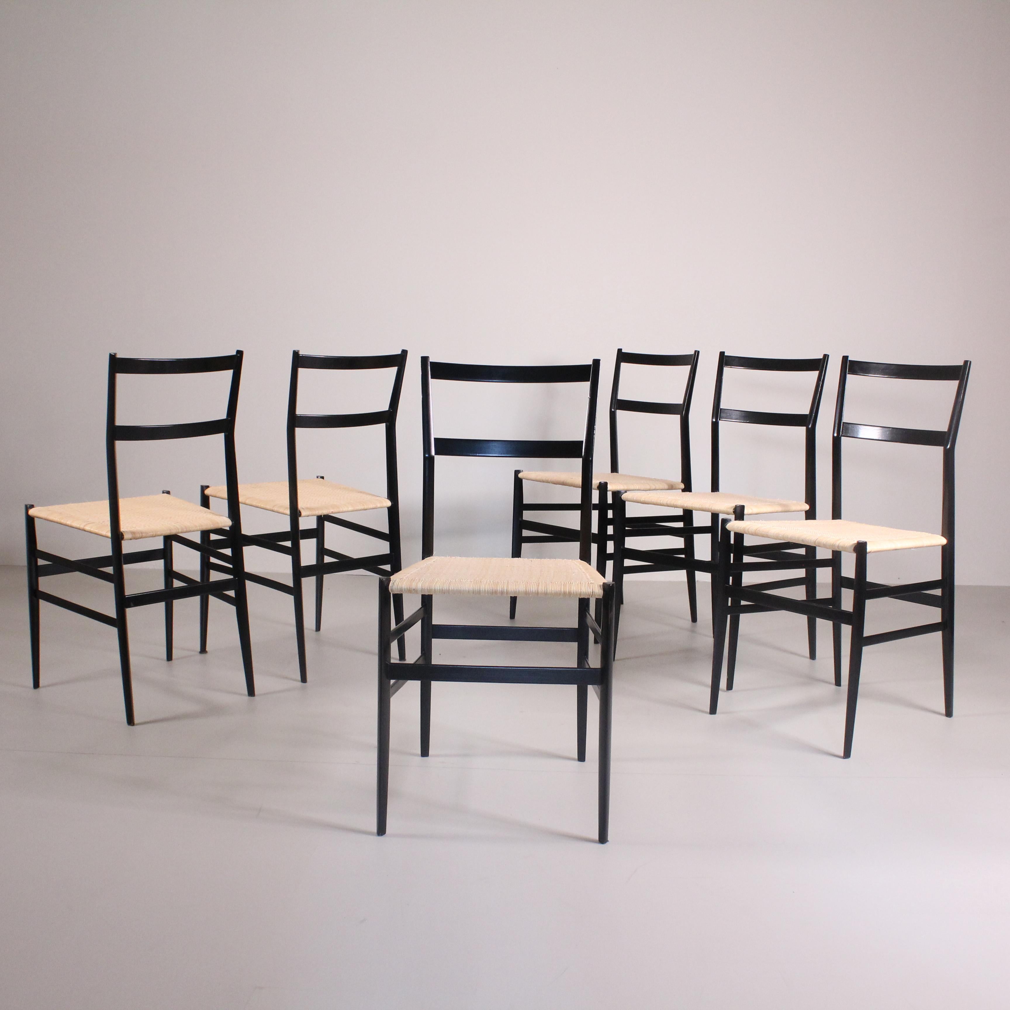 Italian Set d 6 chairs Superleggera, Gio Ponti, Cassina For Sale