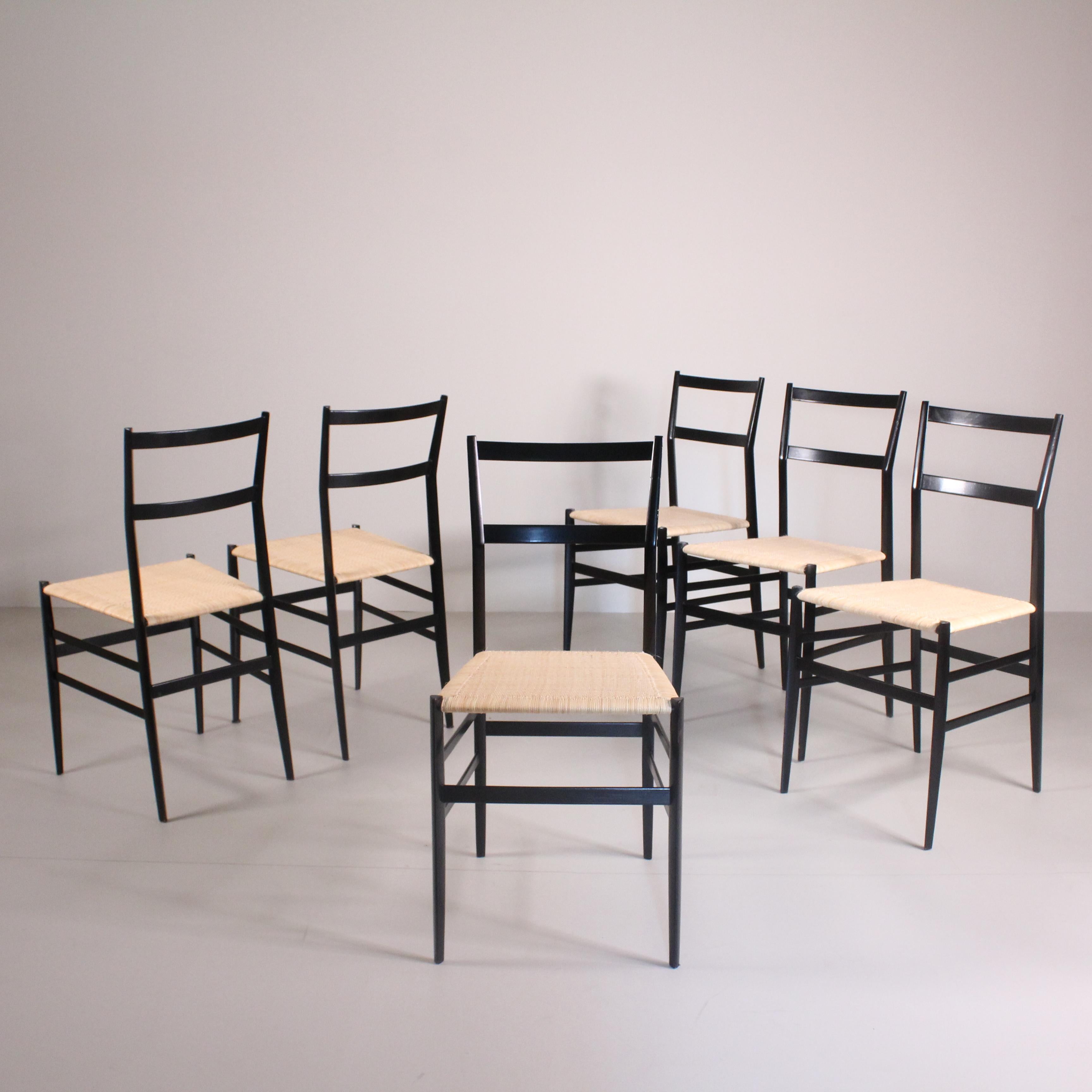 Set d 6 chairs Superleggera, Gio Ponti, Cassina In Excellent Condition For Sale In Milano, Lombardia