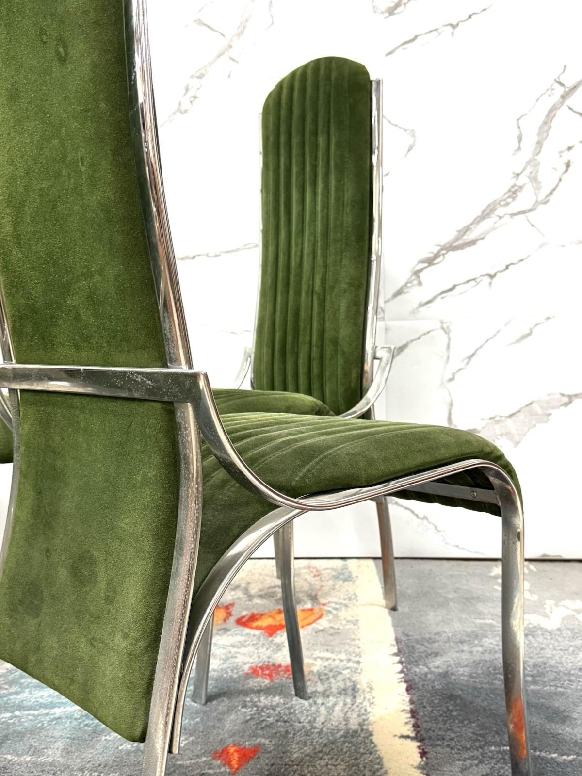 Set Da 4 Sedie Da Pranzo In Acciaio E Alcantara Anni ‘70 For Sale 3