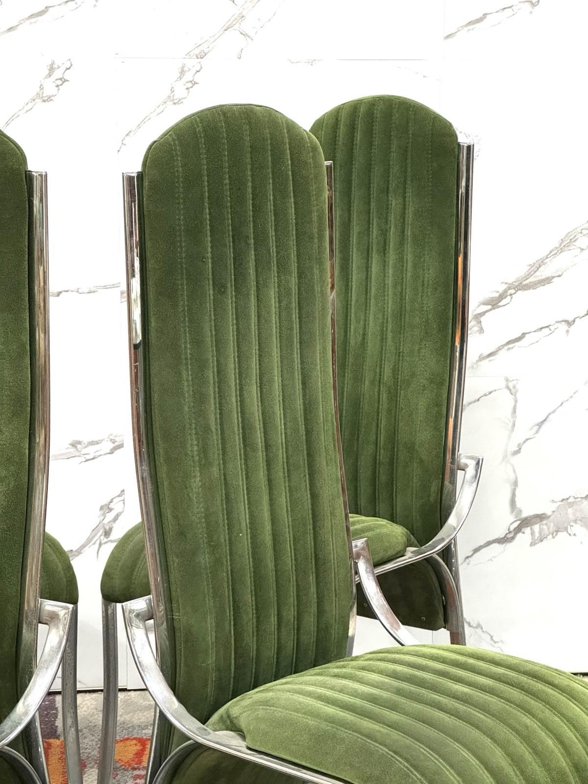 Late 20th Century Set Da 4 Sedie Da Pranzo In Acciaio E Alcantara Anni ‘70 For Sale
