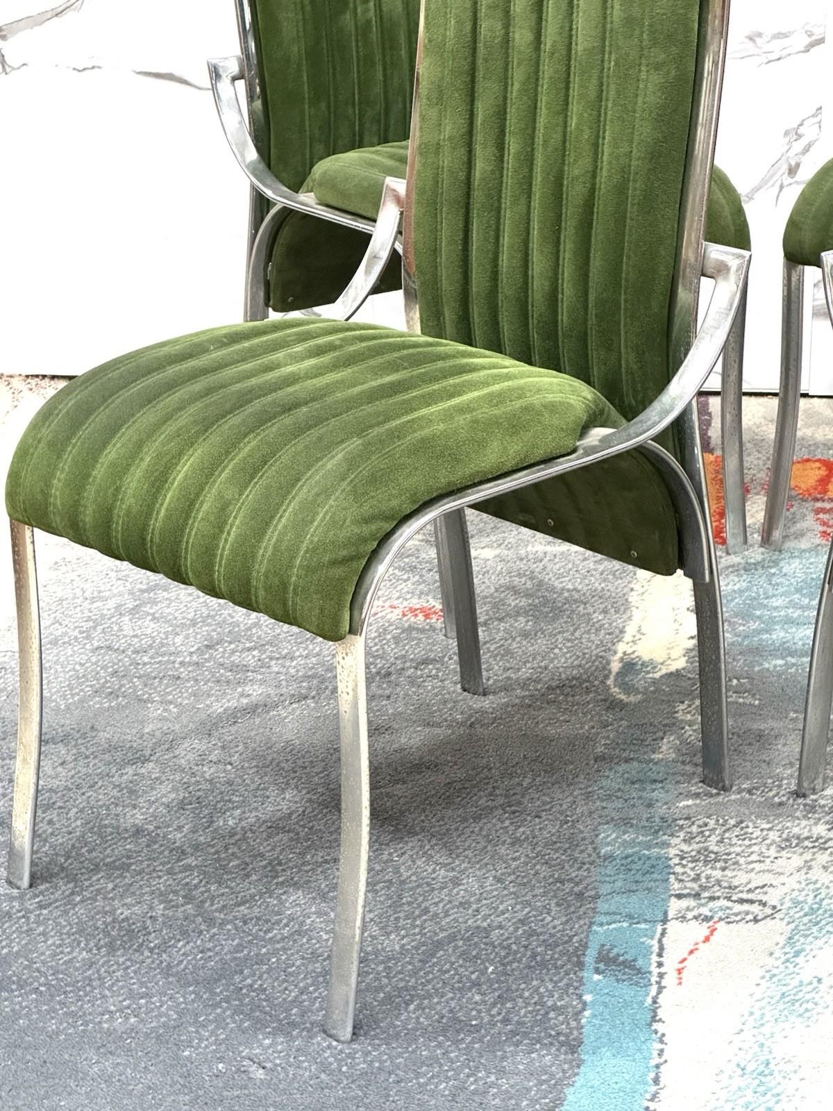Set Da 4 Sedie Da Pranzo In Acciaio E Alcantara Anni ‘70 For Sale 1