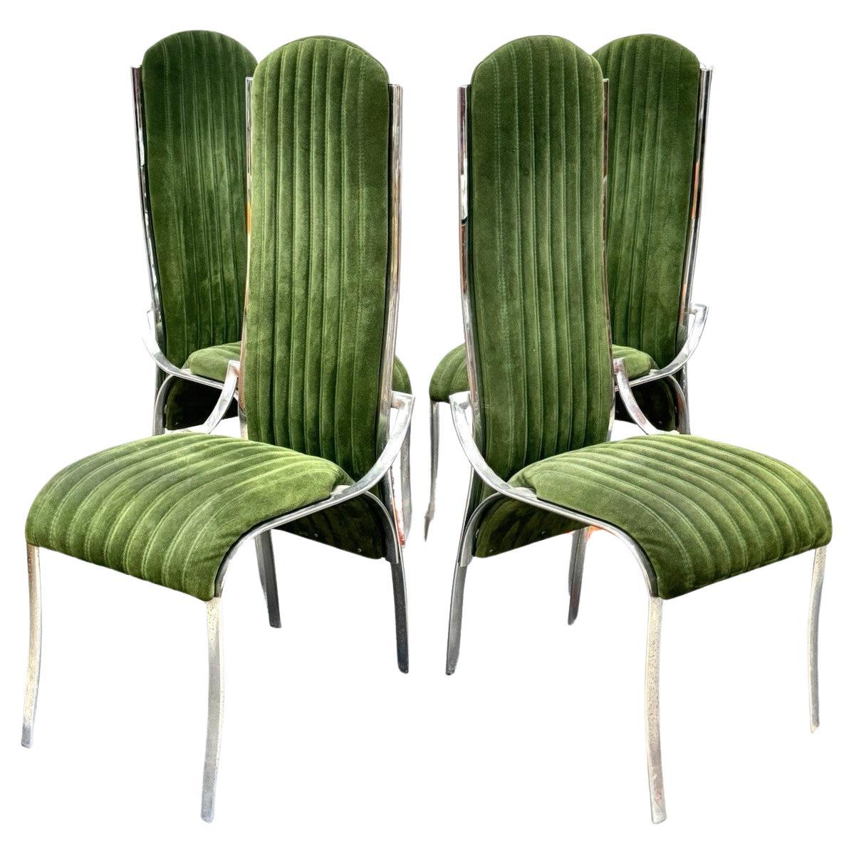 Set Da 4 Sedie Da Pranzo In Acciaio E Alcantara Anni ‘70 For Sale