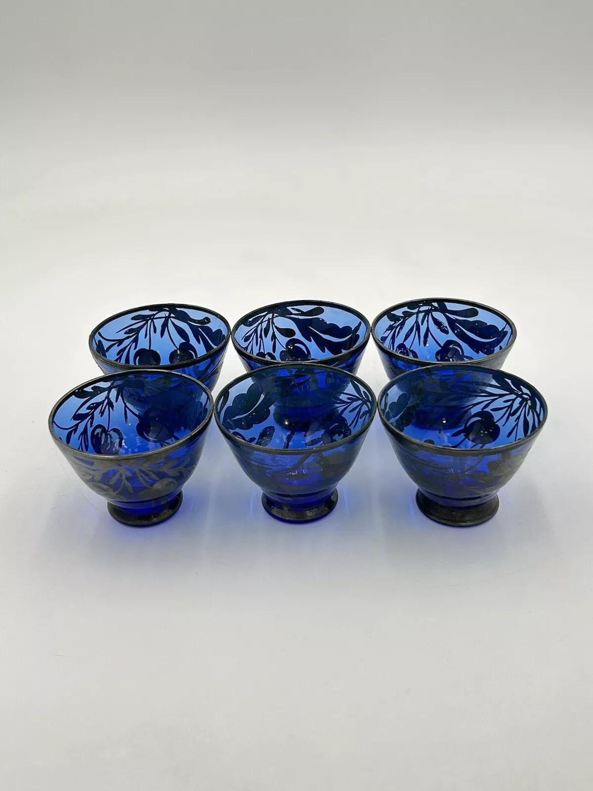 Mid-20th Century Set Of 6 Art Deco Overlay American Design 1930's Silver Mugs For Sale