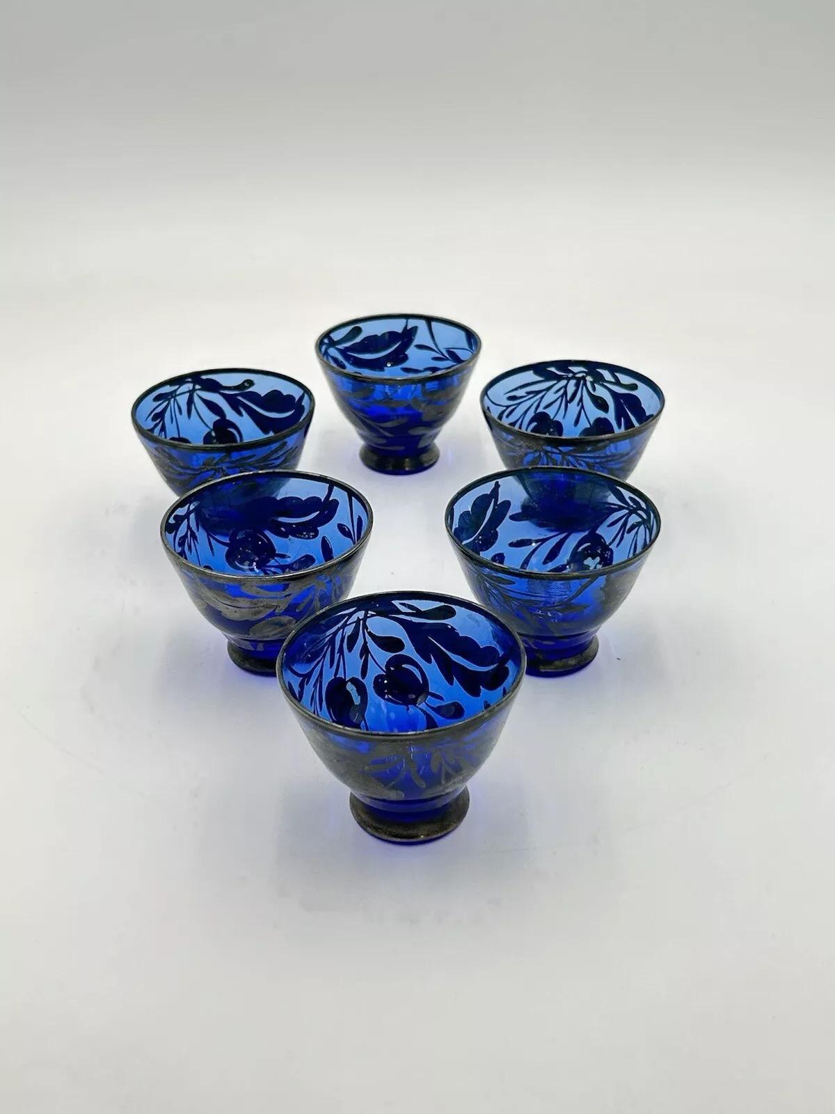 Set Of 6 Art Deco Overlay American Design 1930's Silver Mugs For Sale 3