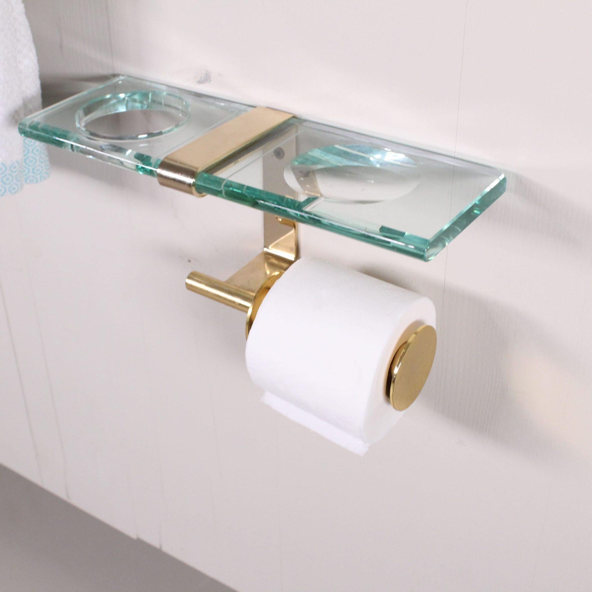 Mid-Century moderno Set da bagno in vetro e ottone, stile Fontana Arte in vendita