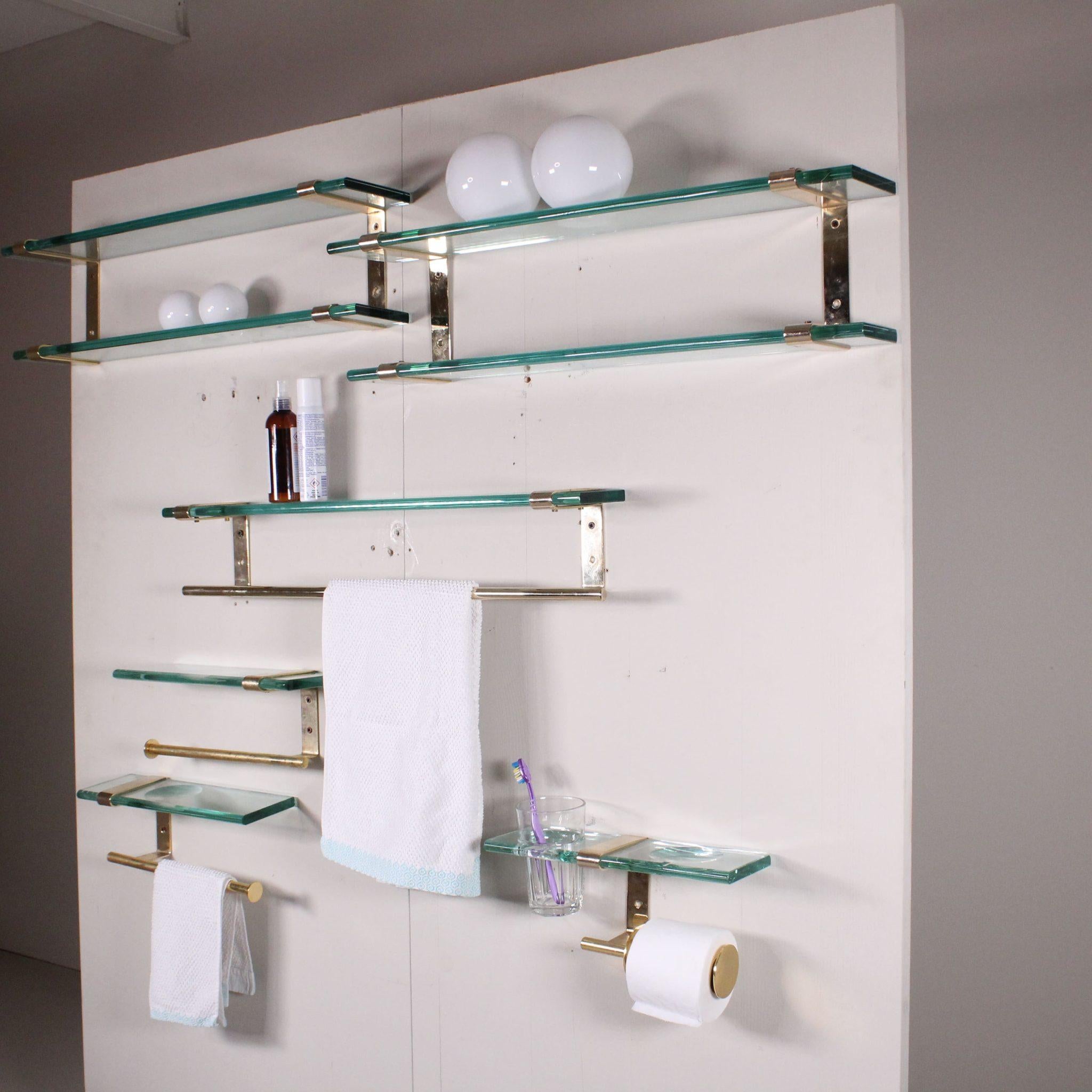 Ottone Set da bagno in vetro e ottone, stile Fontana Arte in vendita