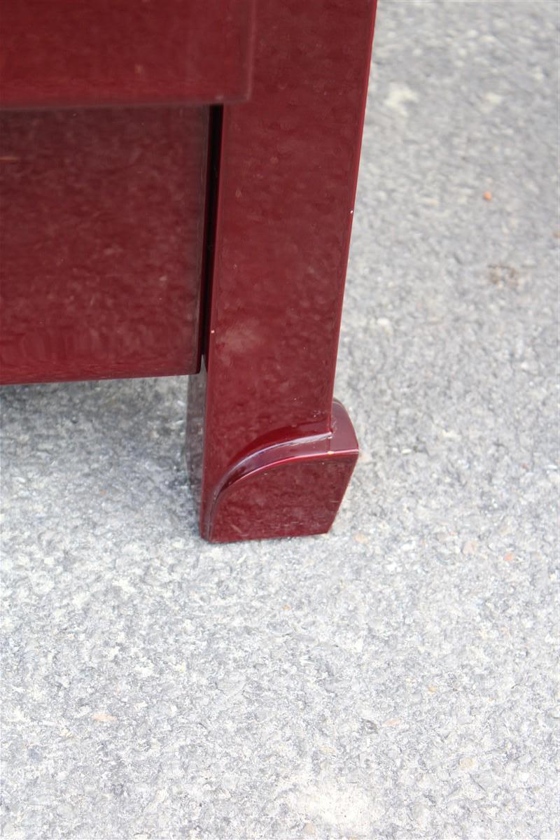 Bedroom dresser and nightstands set in Red Lacquer Tommaso Barbi 1970 brass For Sale 5