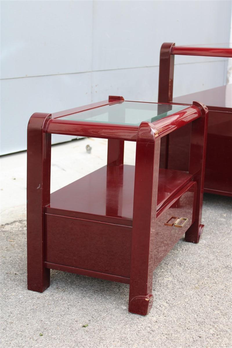 Bedroom dresser and nightstands set in Red Lacquer Tommaso Barbi 1970 brass For Sale 9