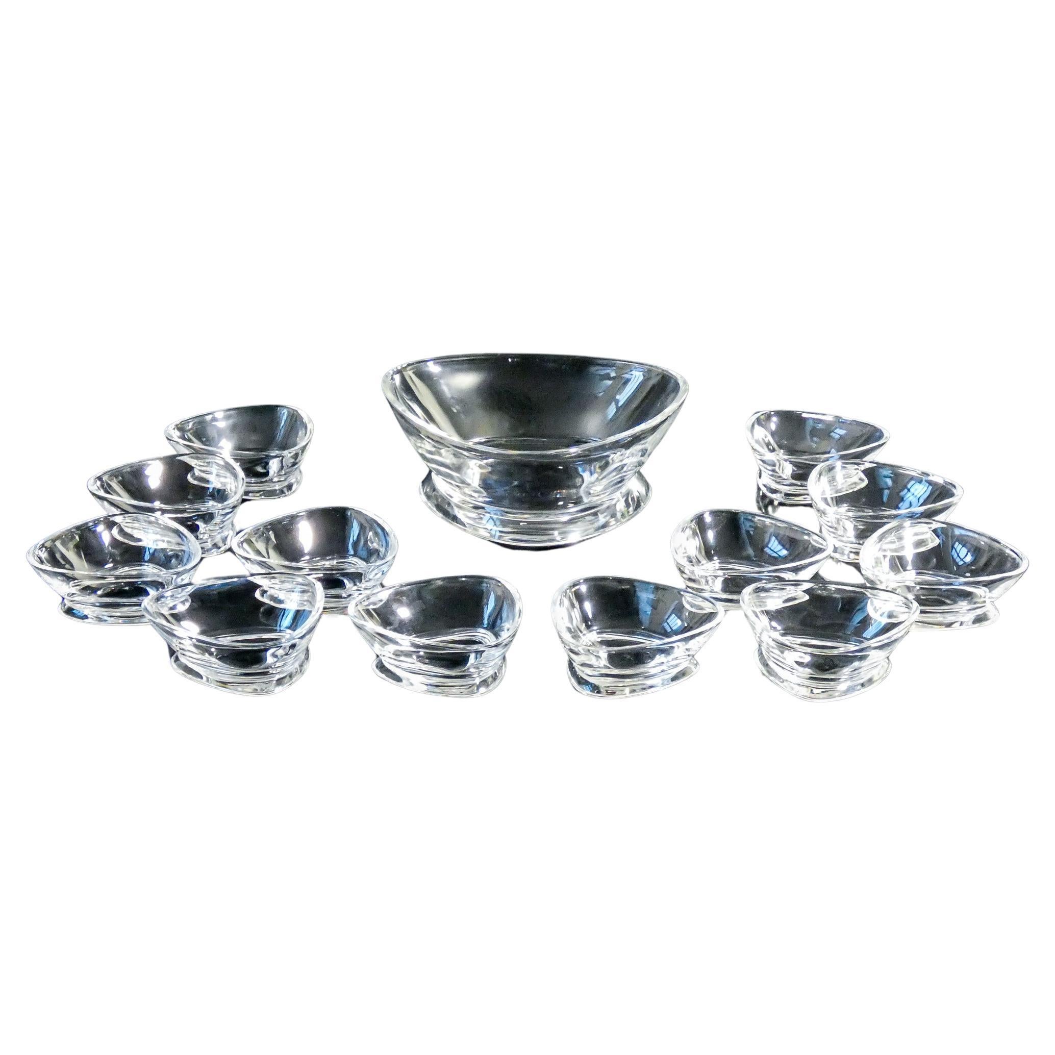 Set da dolce in cristallo, design Angelo MANGIAROTTI per COLLE. 13 pz. Anni 80