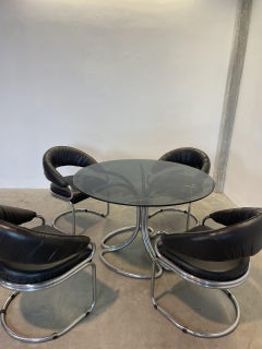 Set da pranzo vintage Giotto Stoppino per Kartell pelle nera e acciaio cromato