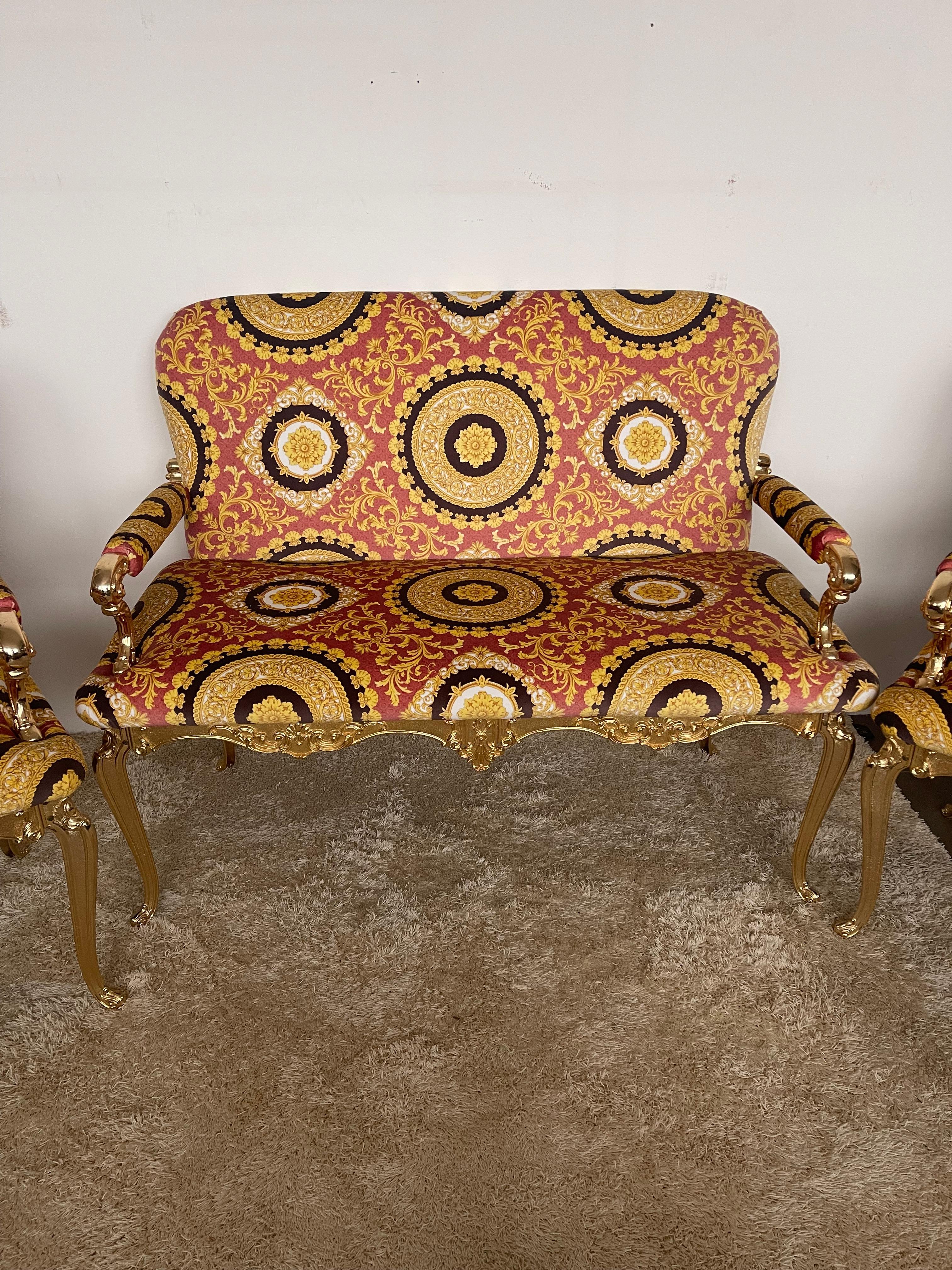 Art nouveau Ensemble canapé et deux fauteuils en bronze Art Nouveau italien 1970 en vente